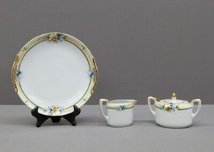 Vintage Noritake Morimura Handpainted Cake Plate, Sugar Bowl & Creamer