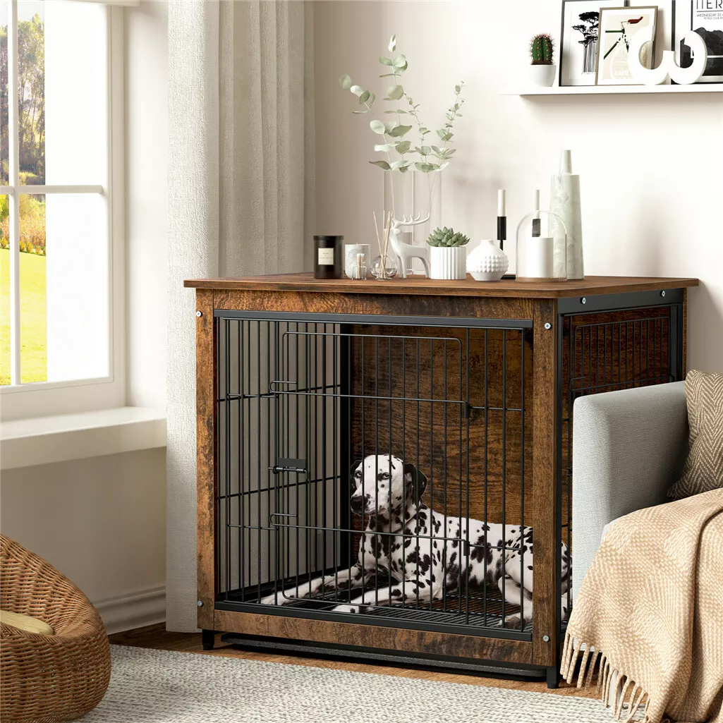 Rustic wood 2025 dog crate