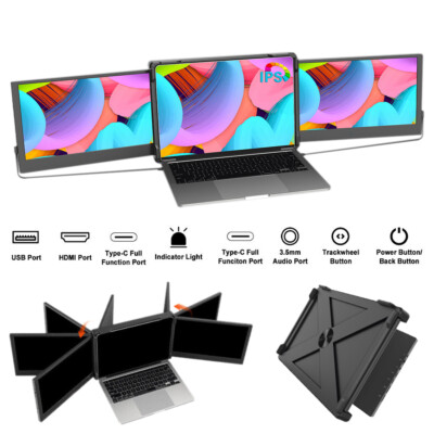 13-17.3'' Laptop Screen Extender Dual Portable Monitor 1080P FHD Triple Extender