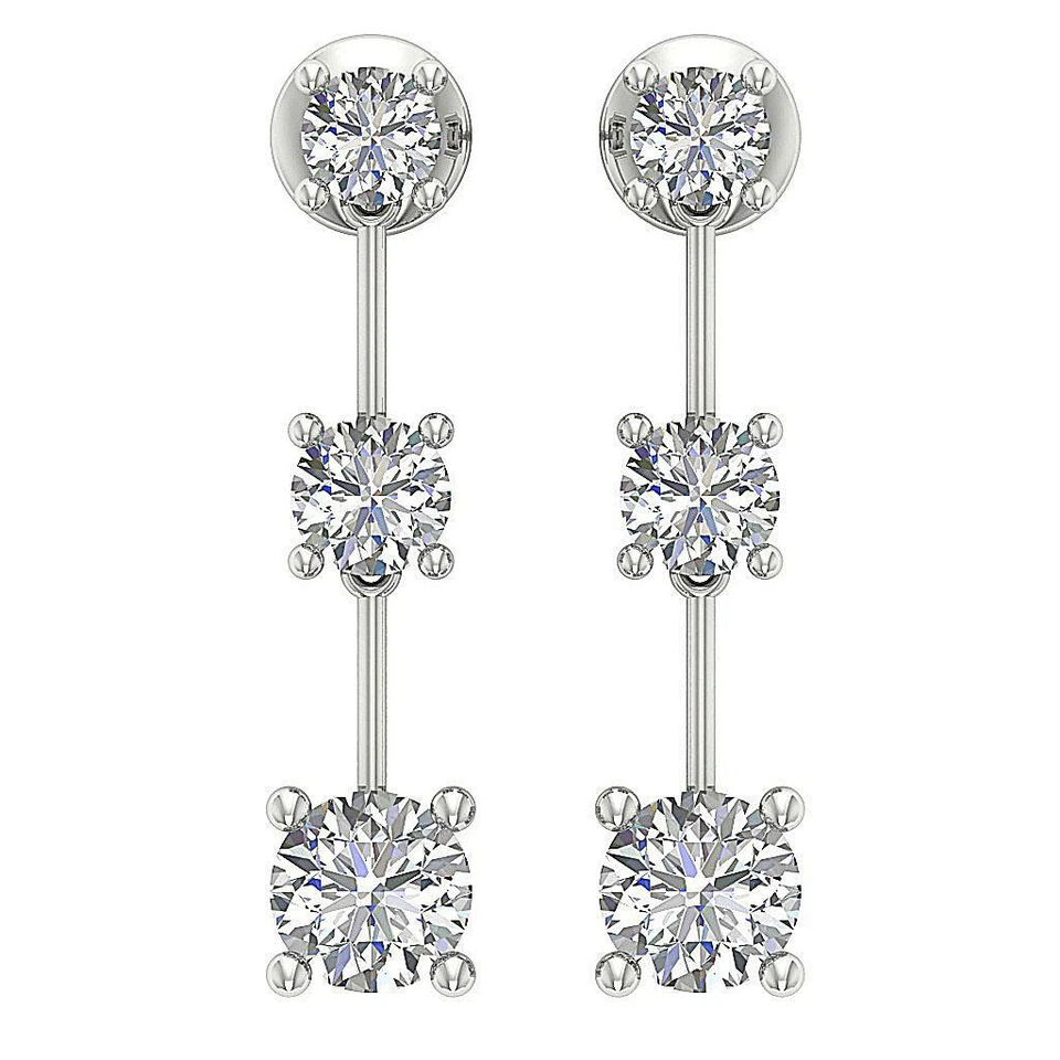 Brincos de lustre Journey pendurados diamante redondo I2 I 1,65 quilates conjunto de pinos de ouro 14K - Imagem 2 de 4