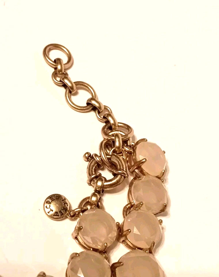 J CREW Jeweled Necklace Beige w/Vibrant Pink Water Lilies Spring Ring Closure - Image 3 of 4