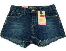 Levi's Shorty Shorts Girls 6X Fringed Stretch Blue Adjustable Slight Distress