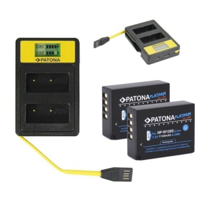 2x Akku für Fuji NP-W126S NPW-126 X-T3 VPB-XT3 + Smart Dual LCD USB Ladegerät