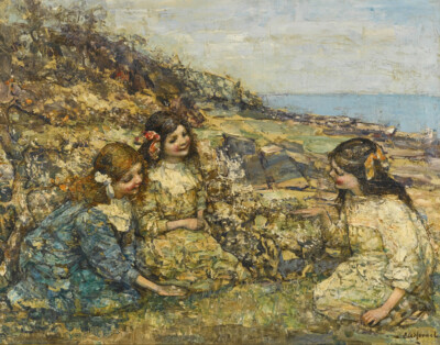 Edward Atkinson Hornel Blowing The Dandelion Canvas Print 16 x 20