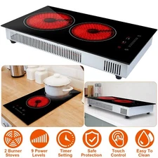 Electric Dual Induction Burners Cooktop Stove1900W Built-in Ceramic With Timer