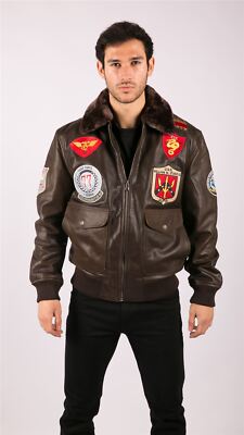 oblada☆【洗える】MILITARY AVIATOR JACKET Herren Lederjacke Bomber US Schwarz Militär Aviator Jacke