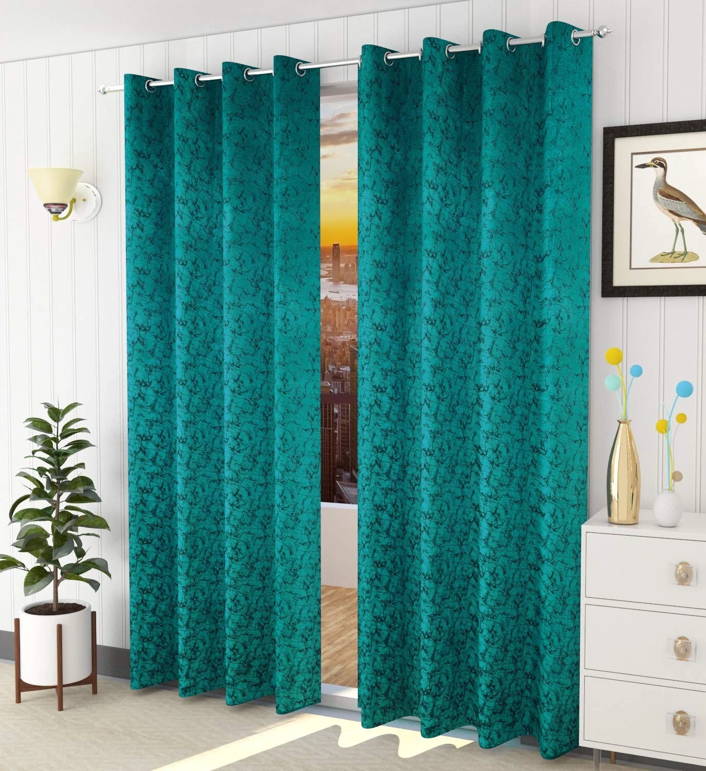 2 Piece Premium Suede Velvet Curtains Long Door 9 feet Aqua Blue