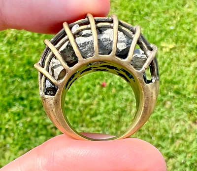 Natürlicher Pyrit Käfig Messing Edelstein Statement Ring Gr. 6 & 8 Boho Kunsthandwerk Schmuck
