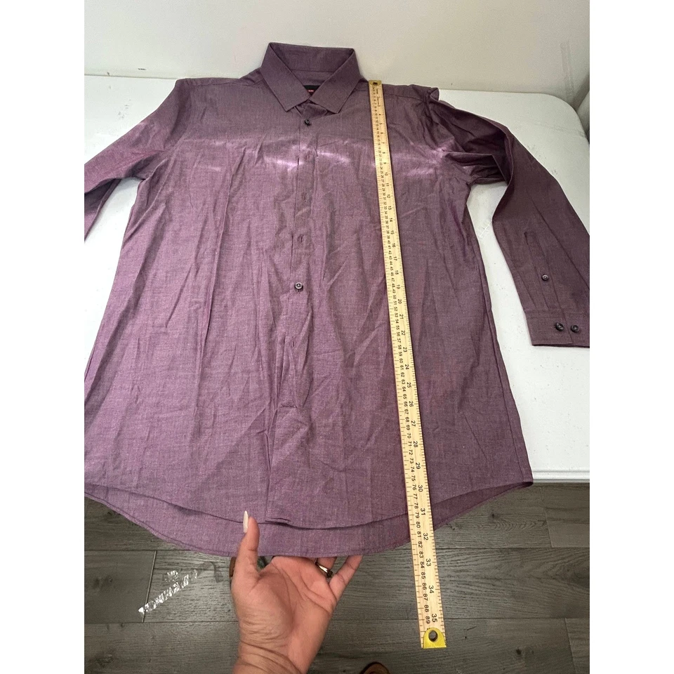 Camisa de vestir J Ferrar para hombre ajustada elástica borgoña manga larga abotonada talla L Foto 4 de 4