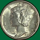 1936-D Mercury Dime Uncirculated UNC Coin, Scratch #41700