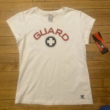 TYR Top Womens Large White Guard Graphic T-Shirt Short Sleeve Crew Neck Cotton