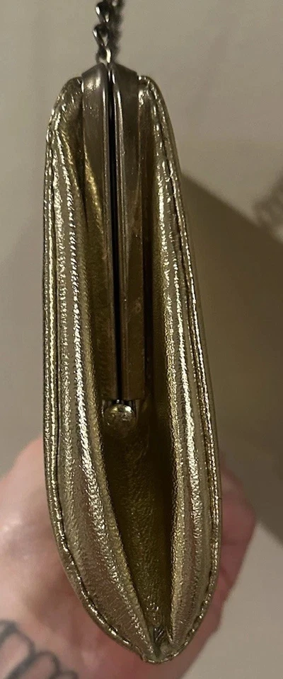 复古金色晚装包人造皮革手拿包钱包带链条带 10.5 英寸 — 第 4/4 张图片