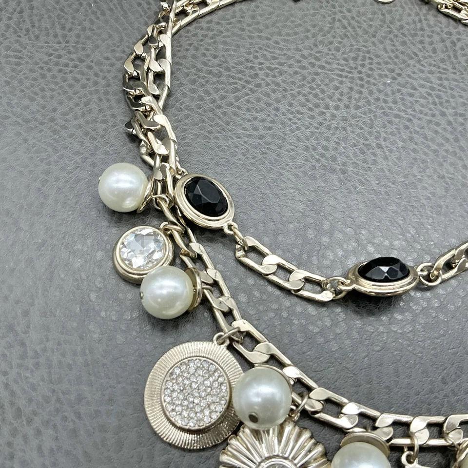 Белый дом черный рынок женщин заявление нагрудник ожерелье золотистый жемчуг кристалл - Изображение 3 из 4