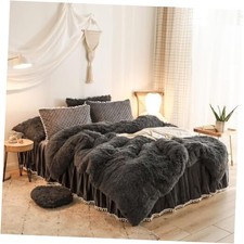 Luxury Plush Shaggy Duvet Cover Flannel Velvet Bedding 1 Faux Queen Dark Gray