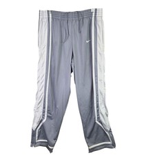 Mens Vintage Nike Gray  White Track Pants Polyester Elastic Drawstring Waist M