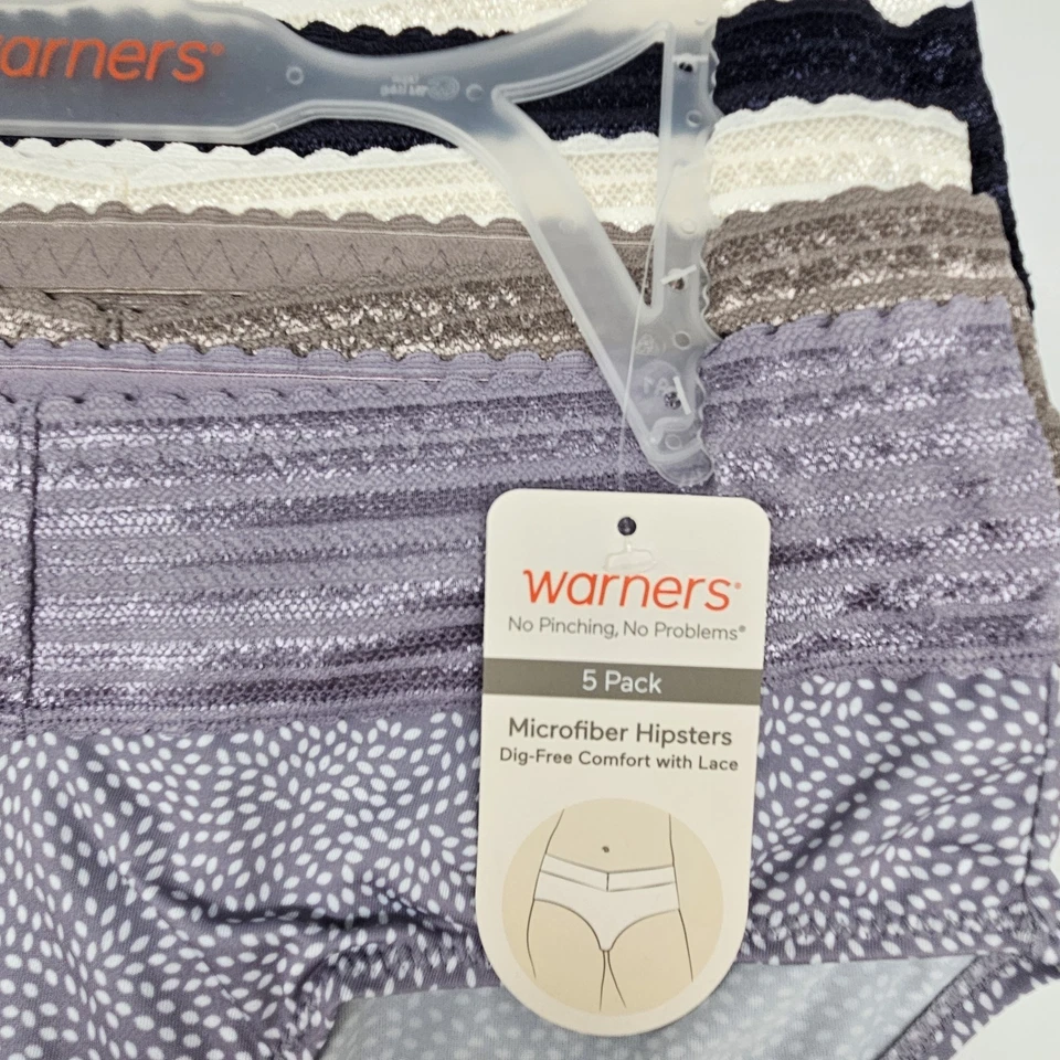 Paquete de 5 ADVERTENCIAS sin pellizcos para mujer S M L XL micro hipsters encaje cintura crema azul marino Foto 4 de 4