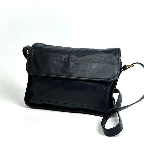 LOEWE Anagram Leather Crossbody Bag Vintage Black Lambskin Unisex Authentic