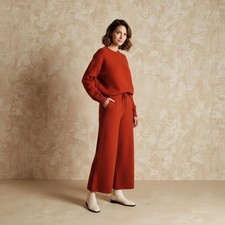 NWT Rust Knit Lounge Set 2Piece Sweater  Wide Leg Pants Cozy Textured Knit M-L