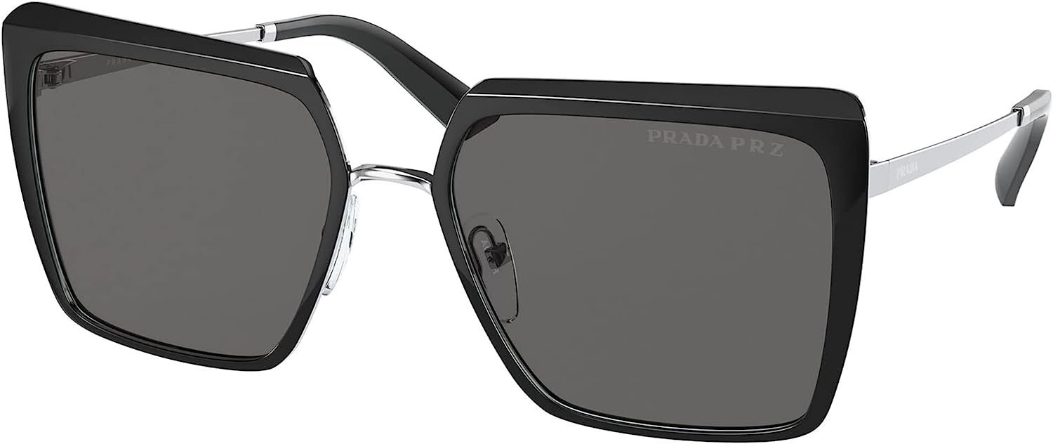 Квадратные солнцезащитные очки Prada PR 58WS 1AB5Z1 из черного металла с серыми поляризованными линзами 44890₽