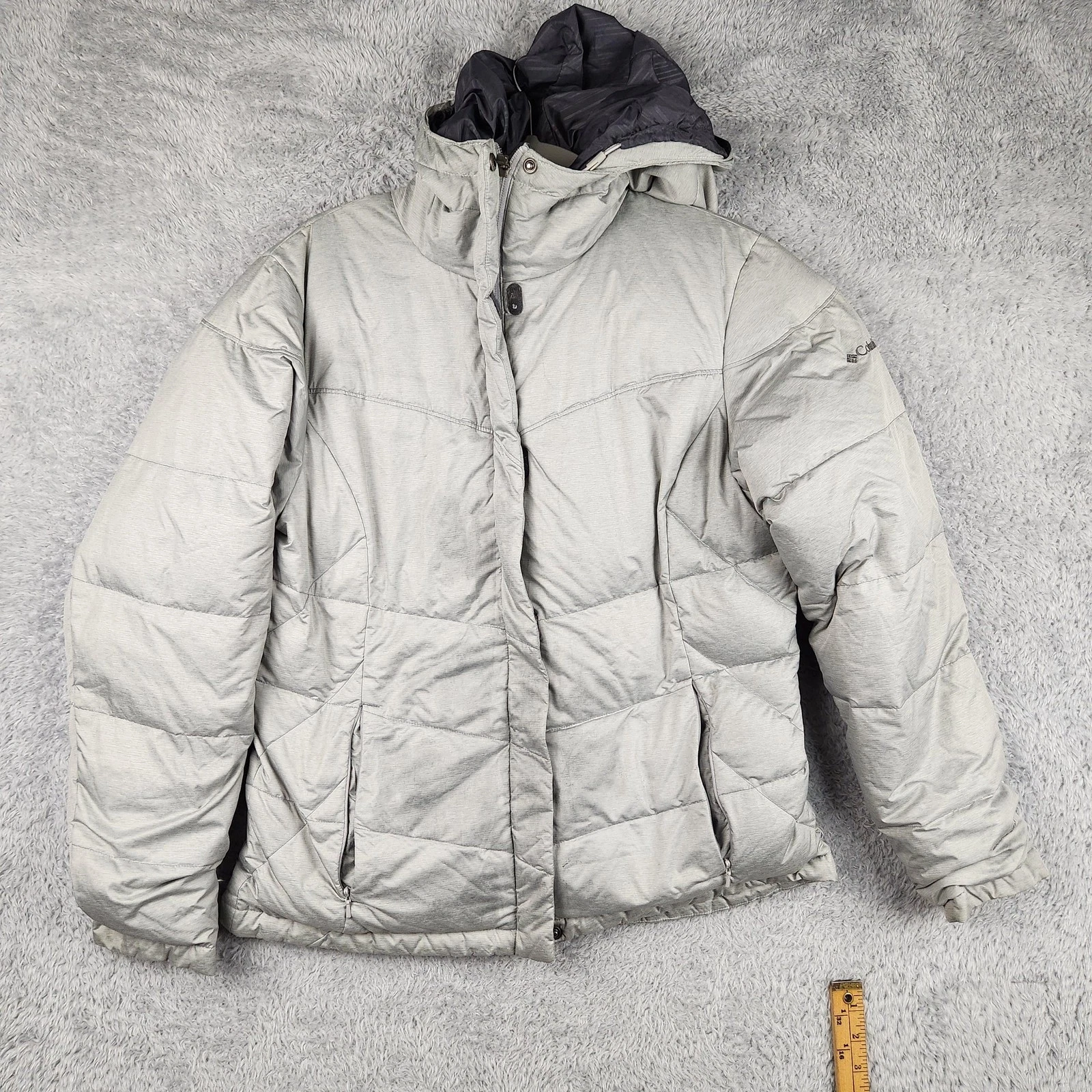 Columbia Jacket Mens Medium Gray Down Puffer Hooded Omni Shield Insulated WL5062
