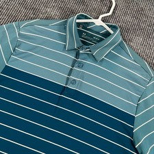 Under Armour Polo Shirt Mens Medium Blue Striped Short Sleeve Golf Heat Gear
