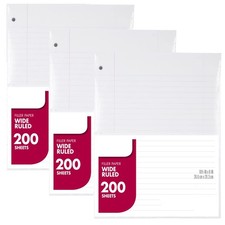 Wide Ruled Paper, 8 x 10.5, 200 Sheets Per Pack, 3 Packs, Loose Leaf