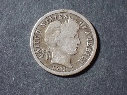 A Lot of one  silver Barber dimes dated  1911 Very Good Cond set RGR 552