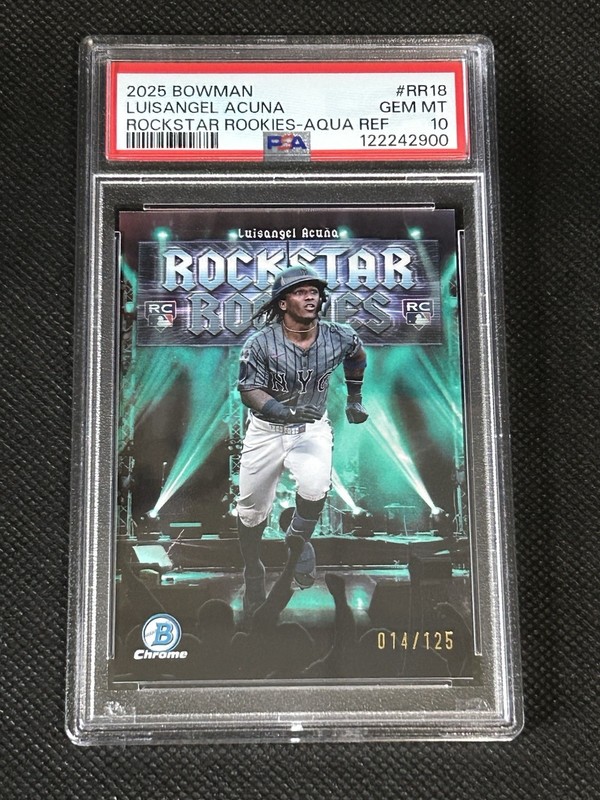 2025 Bowman Luisangel Acuna RR-18 Rockstar Rookies Aqua Ref /125 PSA 10