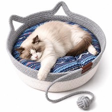 Instinct Basket for Cats, Cotton Rope Cat Bed with Cushion, Large 18-Inch Gray