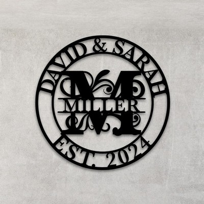 Personalized Monogram Metal Sign, Family Name Wall Decor Gift
