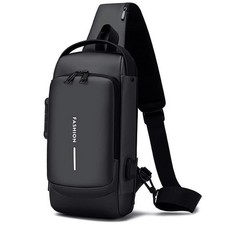 Sling Backpack USB Waterproof Chest Daypack Casual Shoulder Bag Black