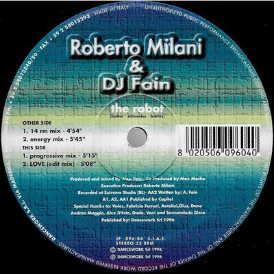 Roberto Milani & Alex Fain - The Robot (Vinyl 12'' - 1996 - IT - Original)