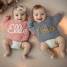 Personalised Custom Embroidered chunky childrens baby toddler jumper