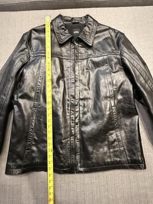 Hugo Boss Mens Black Leather Jacket Lined Pockets French Lamb Nappa Lambskin