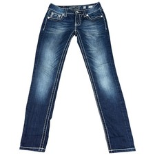 Miss Me Signature Rise Skinny Jeans Women 27 Blue Embroidered Logo Everyday Wear