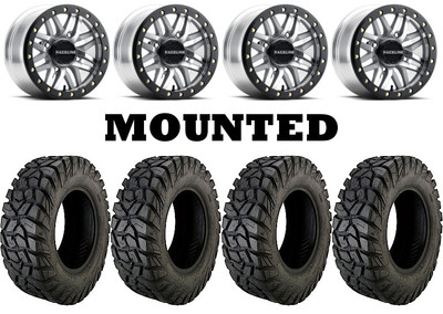 Kit 4 Moose Rigid Tires 28x10-15 on Raceline Ryno Beadlock Machined Wheels FXT