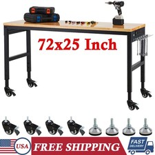 72x25 Inch Adjustable Height Workbench Work Bench Table 2000lbs w/ Power Outlets