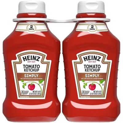 Heinz Simply Tomato Ketchup, 44 oz, 2 Pack - No Artificial Ingredients, Great Ta