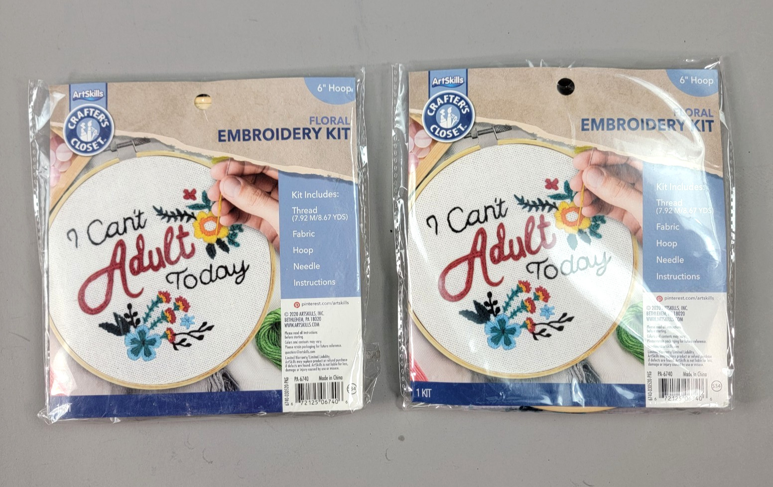 ArtSkills *Lot of 2* Crafter's Closet *I Can't Adult Today* Embroidery Kit NEW