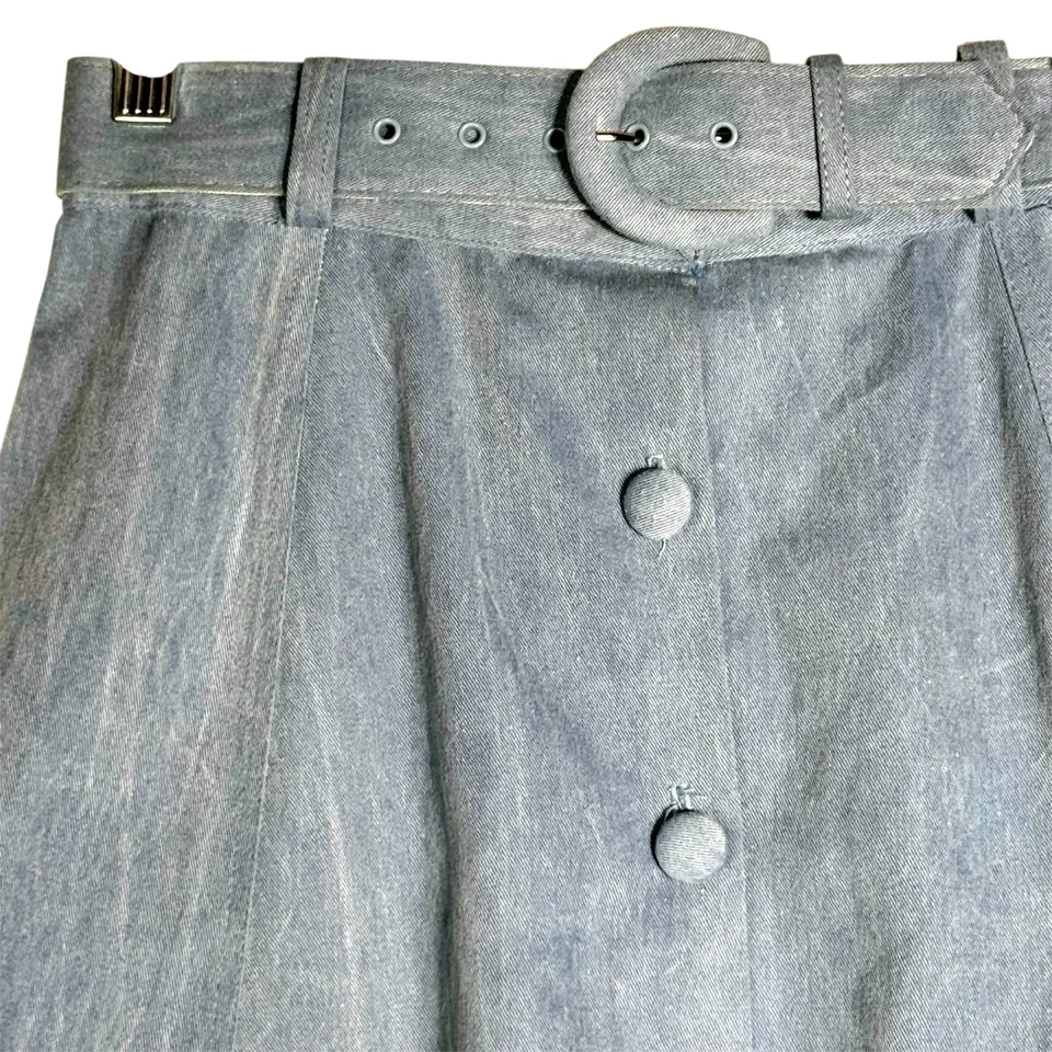 VTG Western Attitude Blue Denim Button Midi Skirt Belted Sz 4 Made In USA - Image 3 of 4