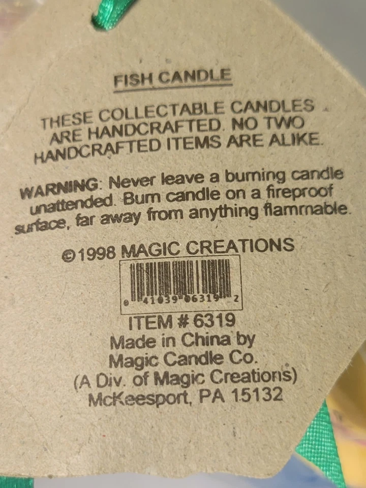 NEW MAGIC CREATIONS FISH CANDLE With Hat Citronella Fragranced Vtg 1998 - Image 4 of 4
