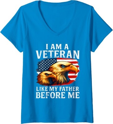 I Am A Veteran Like My Father Before Me Design Like Ladies' V-Neck Tshirt