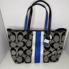 Coach Hamptons Weekend Signature Stripe Tote black/grey and blue Good Condition
