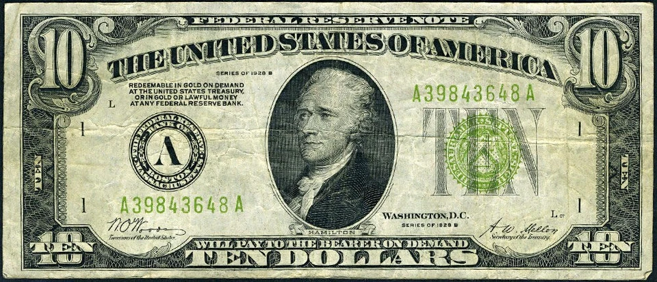 FR. 2002 A $10 1928-B Federal Reserve Note Boston A-A Block LGS VF - Image 2 of 3