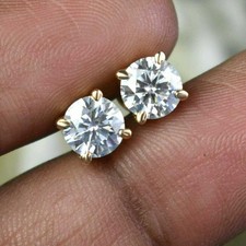 14K Yellow Gold Plated 2Ct Round Cut Lab Created Diamond solitaire Stud Earring