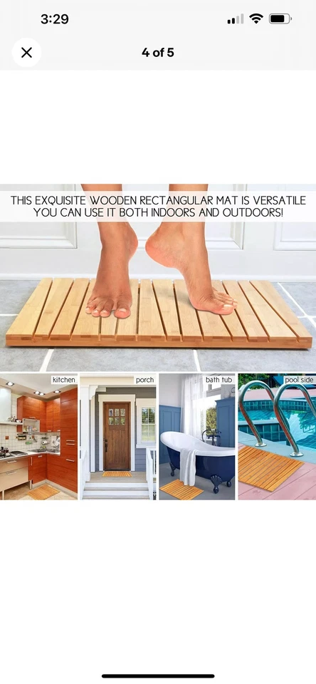 Alfombra de baño de bambú - Alfombra de baño de madera, Alfombra de ducha exterior - Plegable, antideslizante Foto 4 de 4