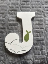 9x6 White Wooden Letter J With Fish Decor