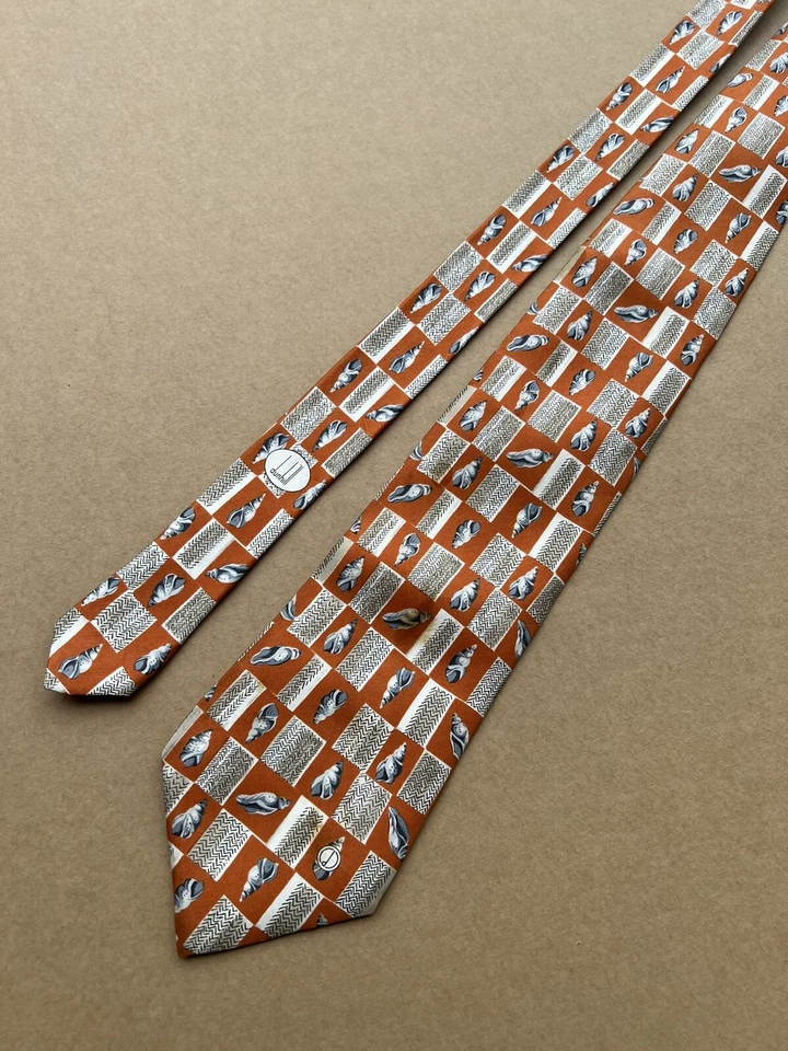 Подлинный галстук DUNHILL Plaids Snail Sea Animal Design коричневый 100% шелк - Изображение 4 из 4