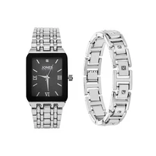 Jones New York Men's Watch & Bracelet Set Black/Silver