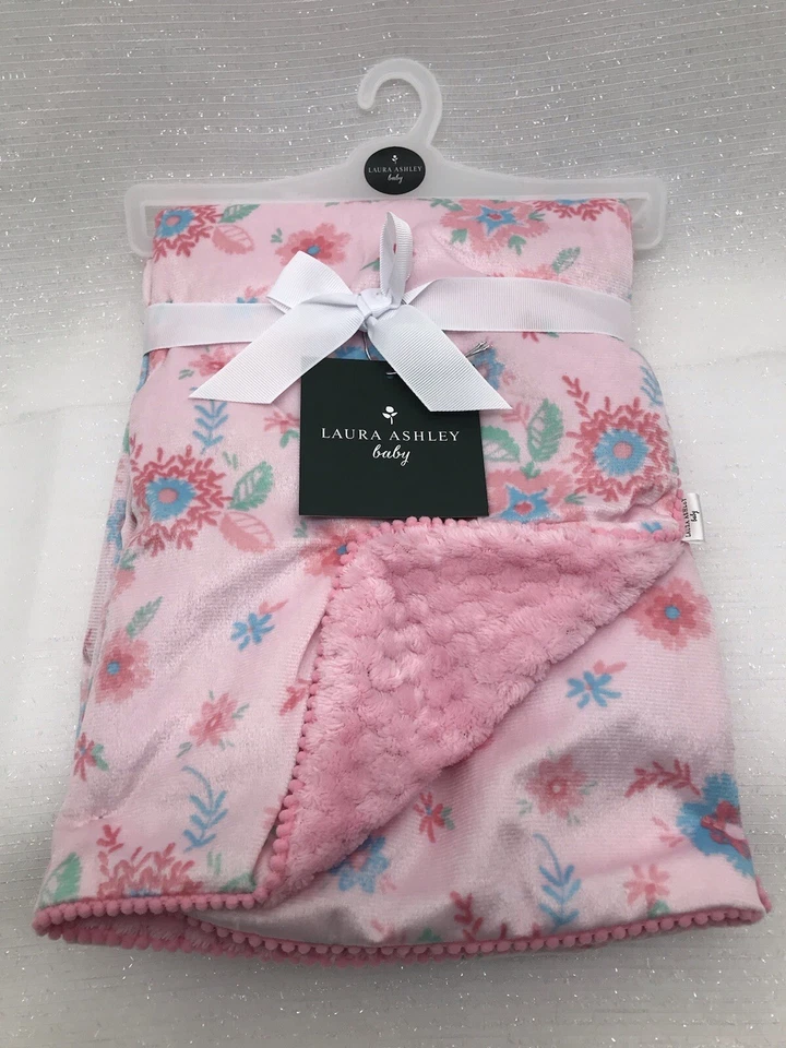 Manta Infantil Laura Ashley Rosa Azul Floral Minky Lovey Seguridad 30" x 40" NUEVA Foto 2 de 4